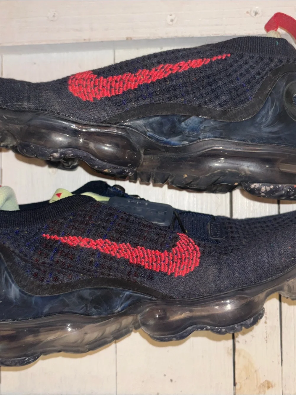 Nike Men's Flyknit VaporMax Sneakers - Black with Red Swoosh